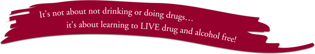 Banner saying It's not about not drinking or doing drugs... it's about learning to LIVE drug and alcohol free!