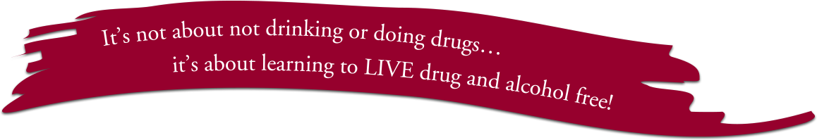 Banner saying It's not about not drinking or doing drugs... it's about learning to LIVE drug and alcohol free!